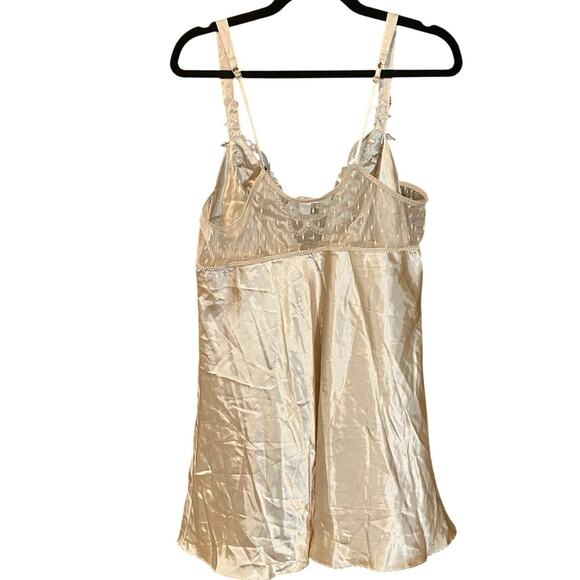 Flora Satin Chemise Slip Dress XL Champagne Silver Lace Sheer Mesh Back - Picture 2 of 8